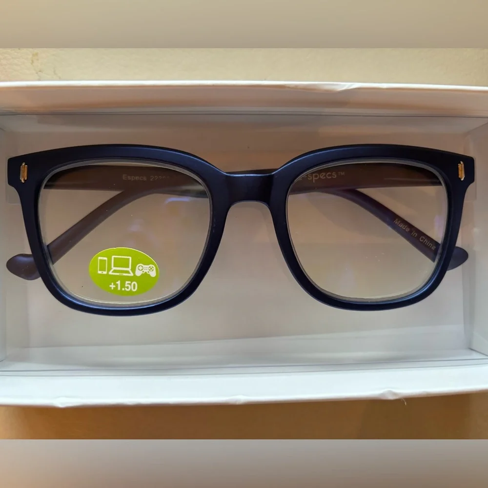 E-Specs Blue Light Glasses - Metallic Blue +1.50
